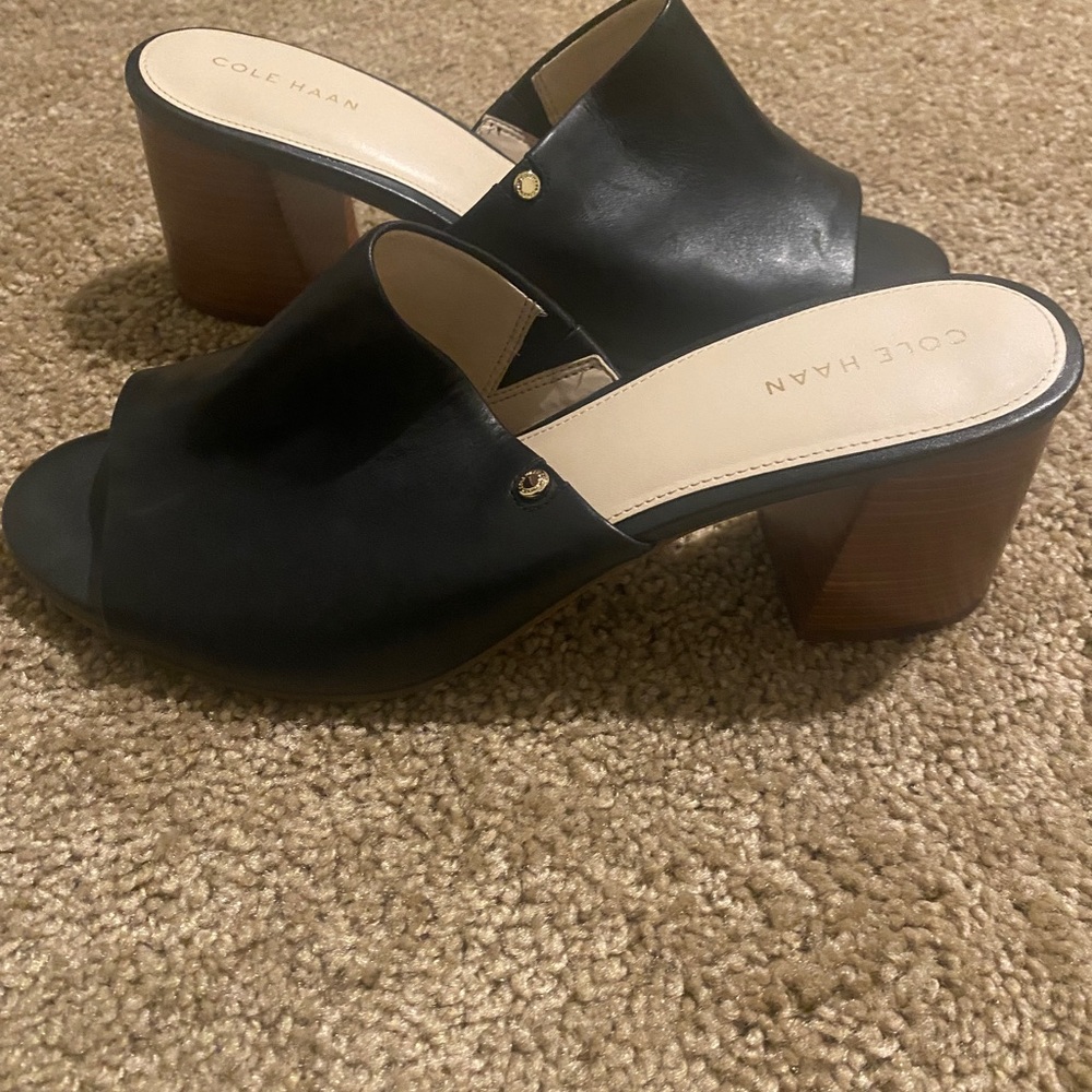 Cole Haan Daina Women's Black Leather Open Toe Mule Sandal Size 9